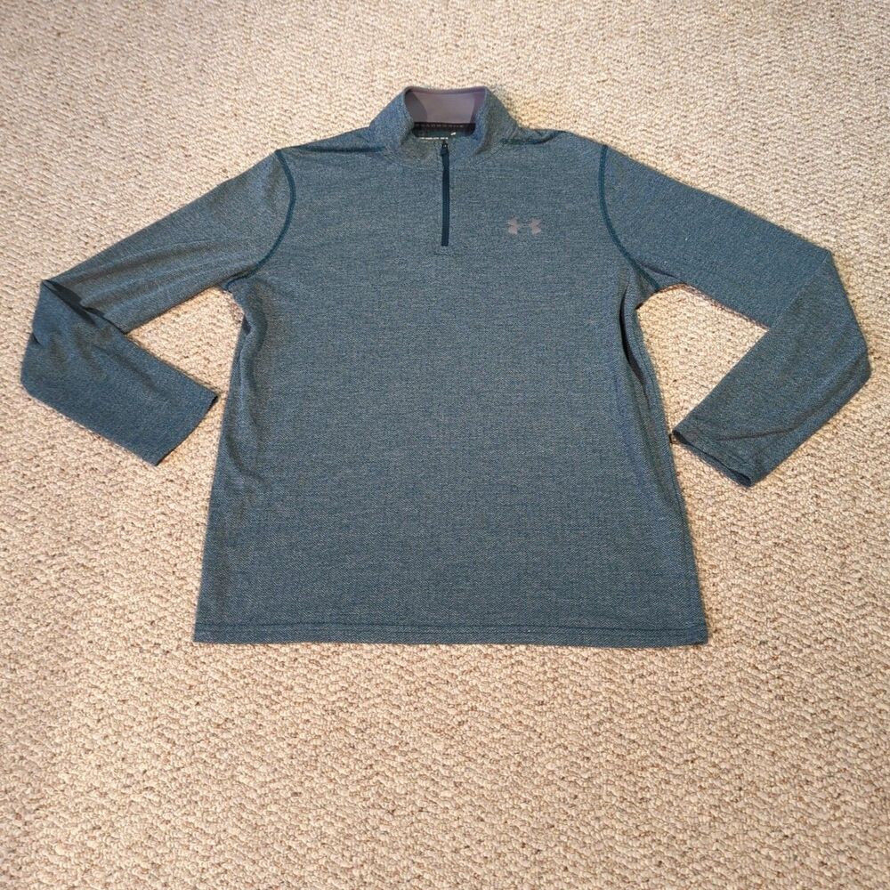 Under Armour HeatGear Quarter Zip Pullover Shirt Mens M Green Active Workout